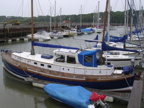 Trimilia moored in Woodbridge, port side