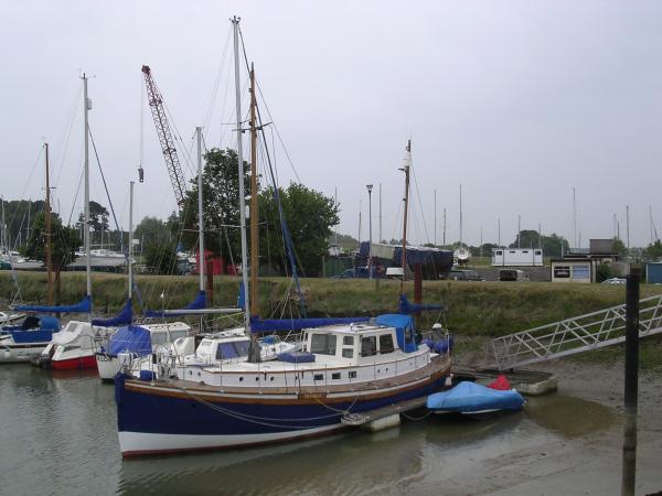 Trimilia moored in Woodbridge, port side