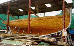 Kindly Light being restored at Gweek - starboard side view