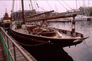 OLGA - alongside pontoon at Swansea. Stern from port quarter looking forward.