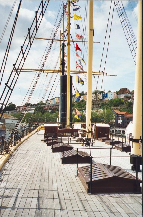 General view of deck and masts of the Great Britain