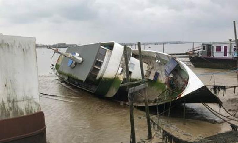 Llys-Helig capsized on moorings April 2018 pending refloat and restoration