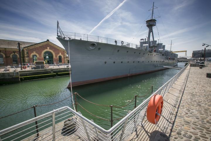 HMS Caroline moored