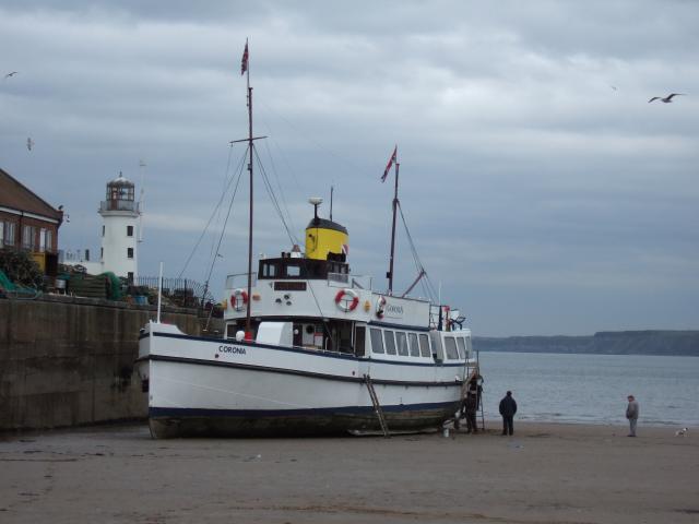 Coronia - beached in Scarborough, being painted 2008