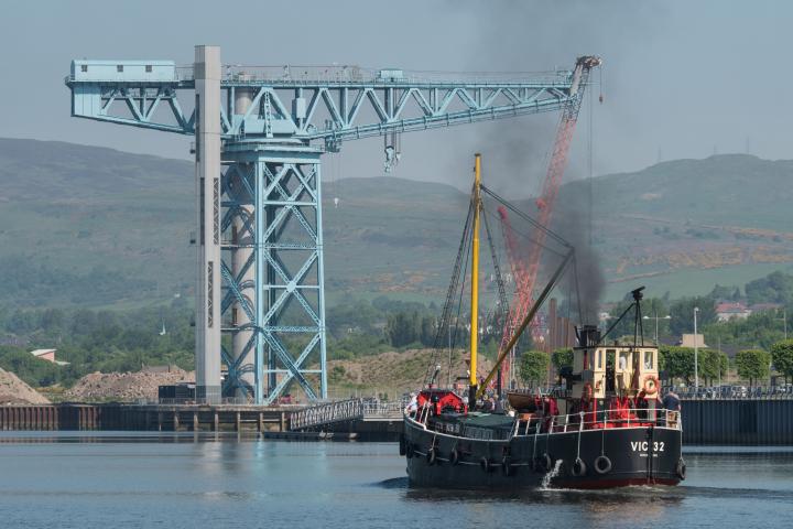 Photo Comp 2018 entry - VIC32 passing the Titan Crane at the site of the former John Brown shipyard, Clydebank, by Graeme Phanco