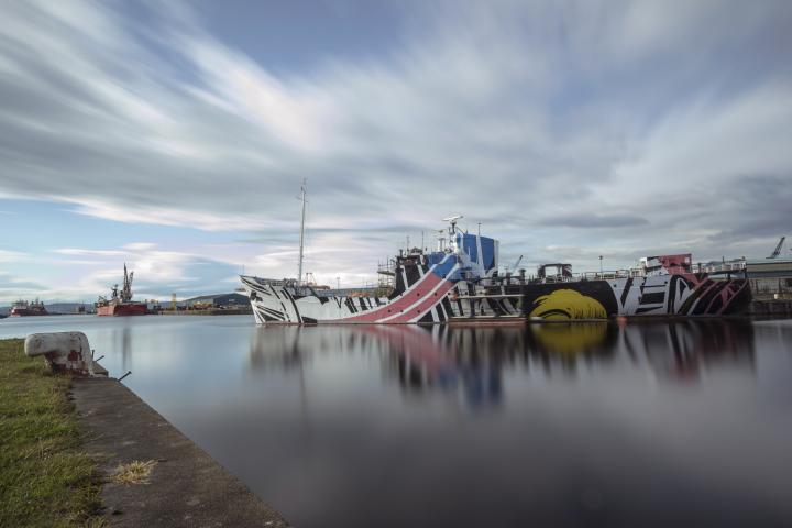 MV Fingal - dazzle paint - done by Turner Prize finalist, Ciara Phillips, as part of the WW1 commemorative art project: