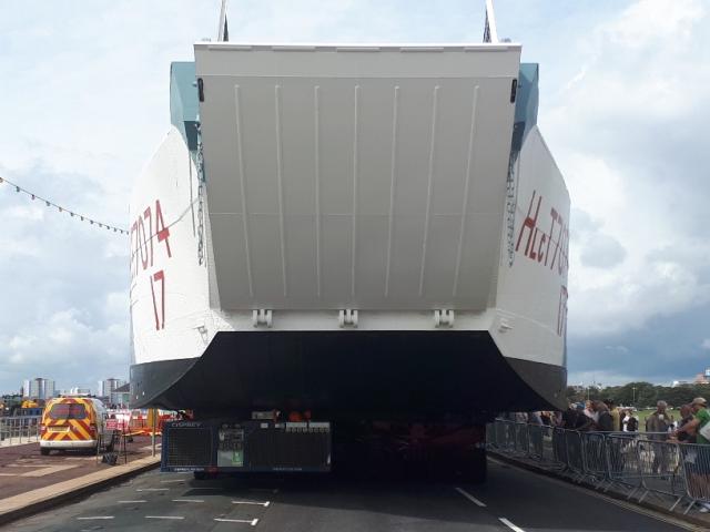 LCT 7074 Landfall being moved to her new home outside The D-Day Museum, Portsmouth, Aug 2020