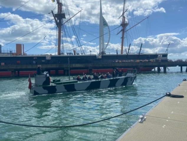 Foxtrot 8 in Falklands livery April 2022 with HMS Warrior