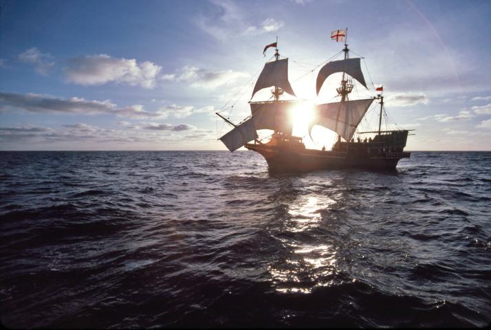 Golden Hinde at sea