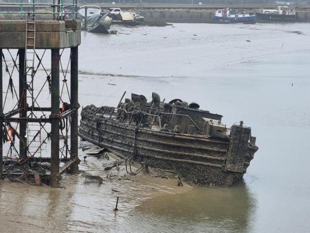 Water Haigh part-sunk at Strood March 2023