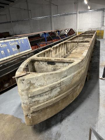 Concrete Canal Boat in storage at Ellesmere Port