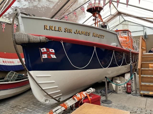 Sir James Knott port bow view in storage shed