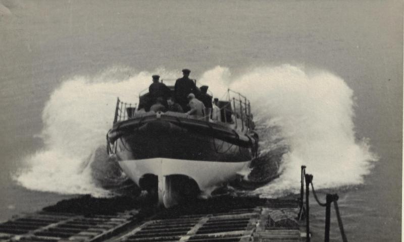 H F Bailey being launched down the slipway