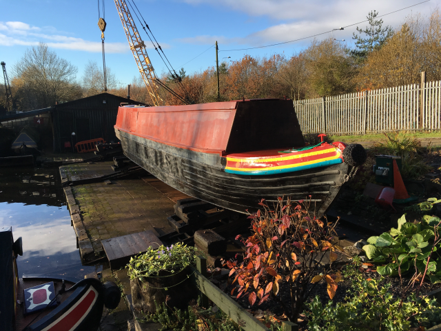 Atilla on the Asthon Yard slipwayin late 2017, where her back cabin was done