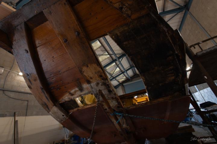 Three Brothers - Transom with rotten wood removed, 2024
