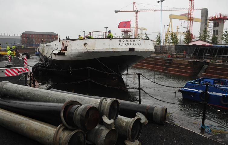 SS Nomadic - stern facing, prior to restoration