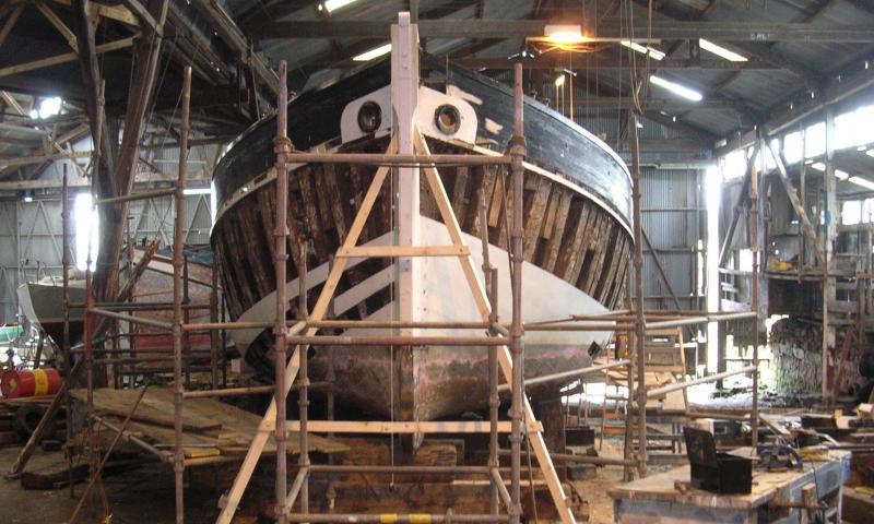 Lynher undergoing restoration - bow view