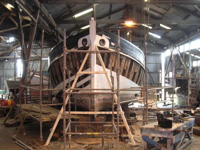 Lynher undergoing restoration - bow view