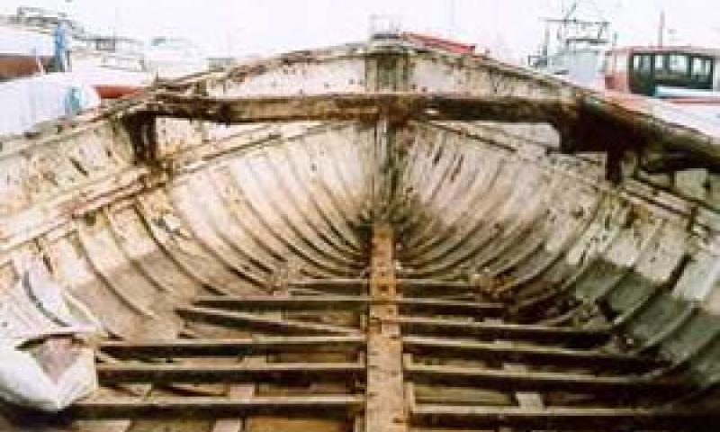 JAMES STEVENS No 14 - bow after the main deck had been removed and interior cleaned out.