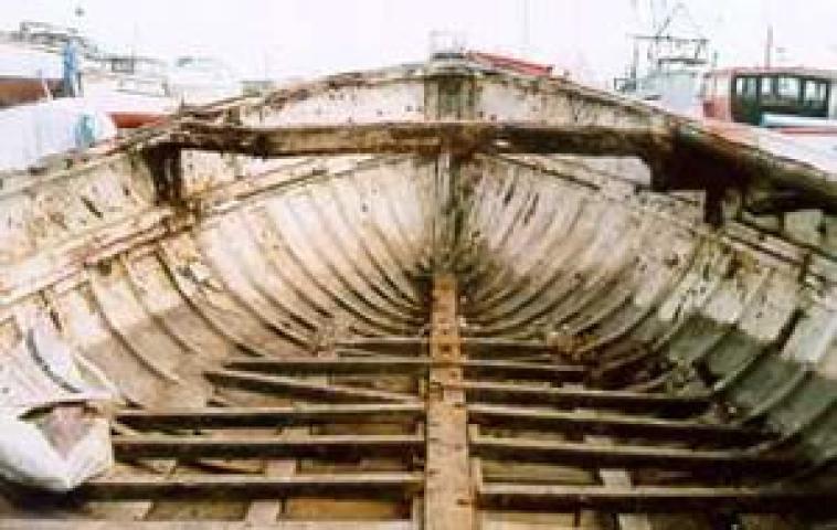 JAMES STEVENS No 14 - bow after the main deck had been removed and interior cleaned out.