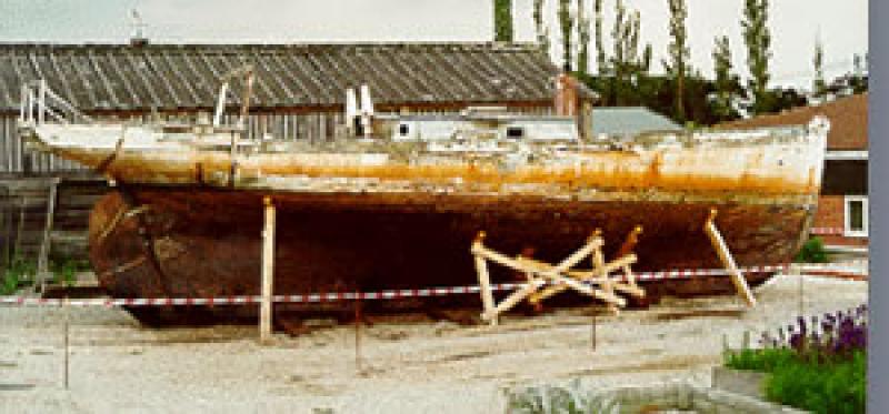 MERMAID - hauled out in 1977. Starboard side.