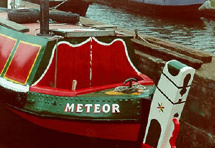 METEOR - in dry dock at Langley Mill for refit and repainr. Stern showing helm and riveted iron construction. R