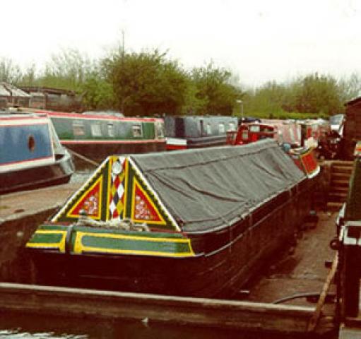 METEOR -  in dry dock at Langley Mill for refit and repaint. Bow looking aft. Ref: Assoc Docs (9)