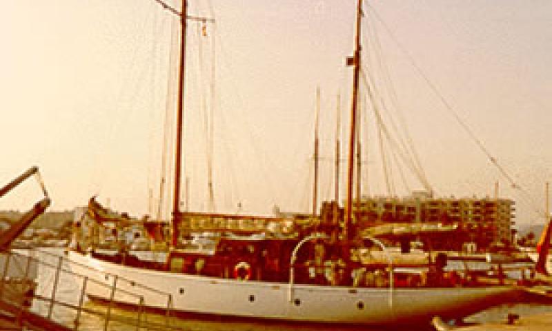 VALDORA - moored up. Port side.