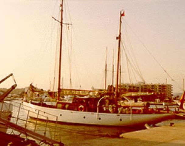 VALDORA - moored up. Port side.