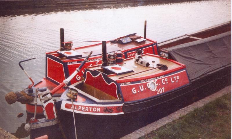 ALPERTON (foreground) - with motor DARLEY. Stern cabin and tiller  from starboard side.