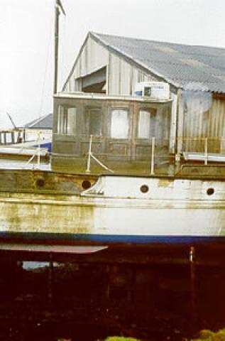 KAMI-NO-MICHI - hauled out at Kerera. Wheelhouse from starboard side.