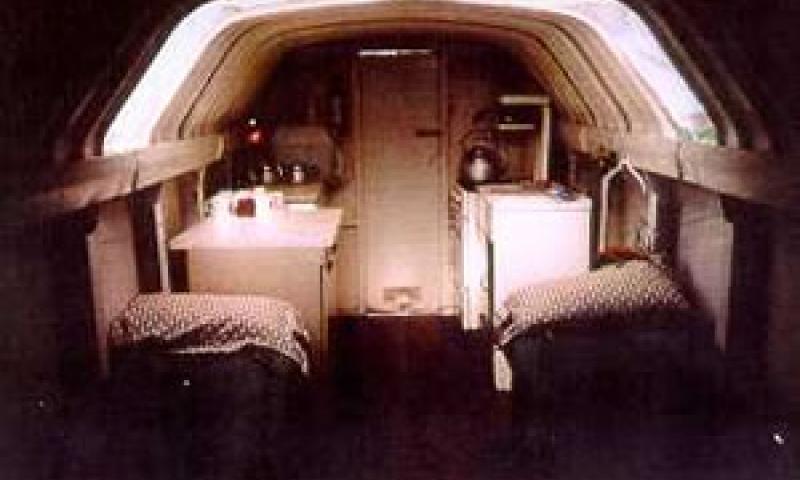 YEOFORD - interior of cargo hold converted to camping space.