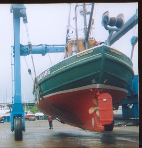 Sovereign - lifted out the water, stern view