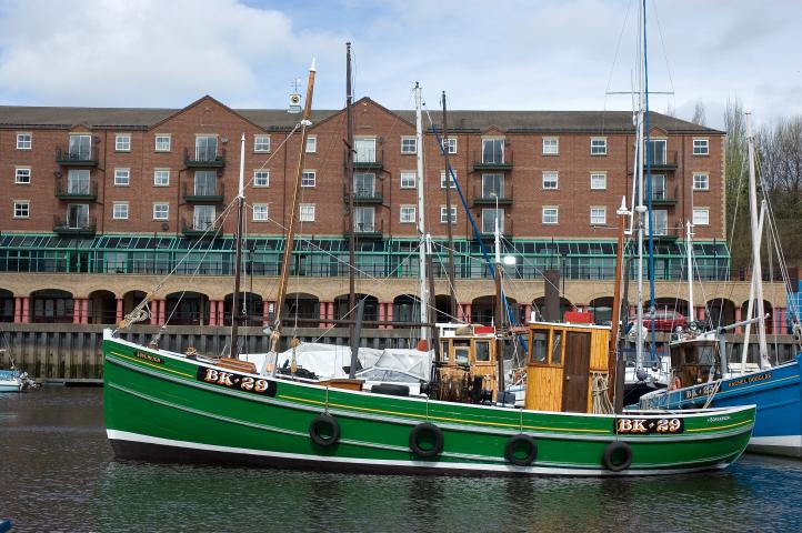 Sovereign - in St Peters Marina, having undergone extensive restoration.  Port side view.