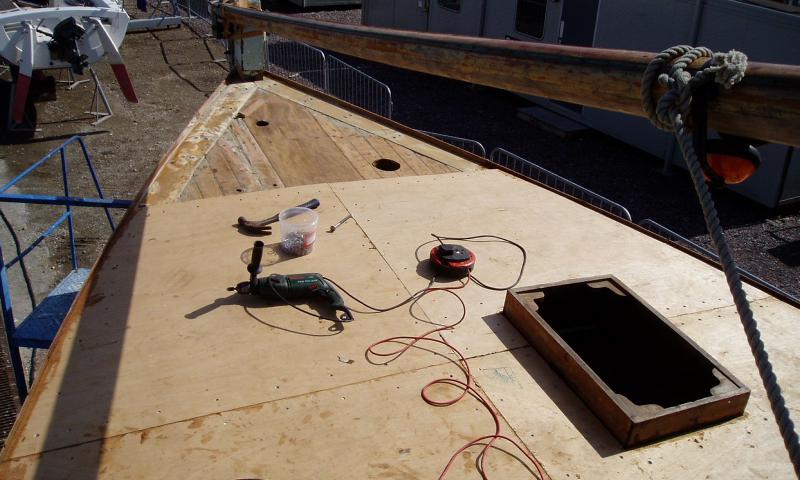 Deck work being carried out on Caronia