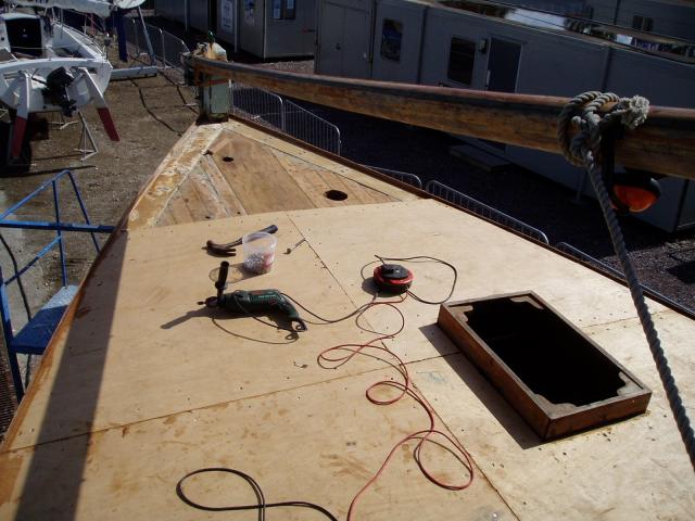 Deck work being carried out on Caronia