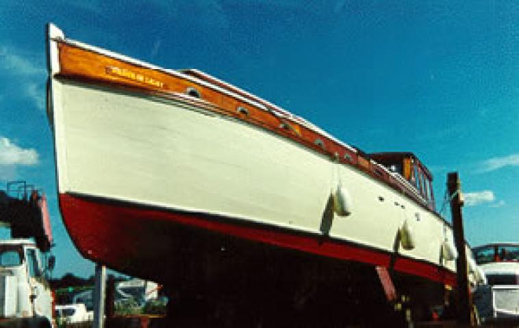 PRINCE OF LIGHT - hauled out. Port bow looking aft. Ref: