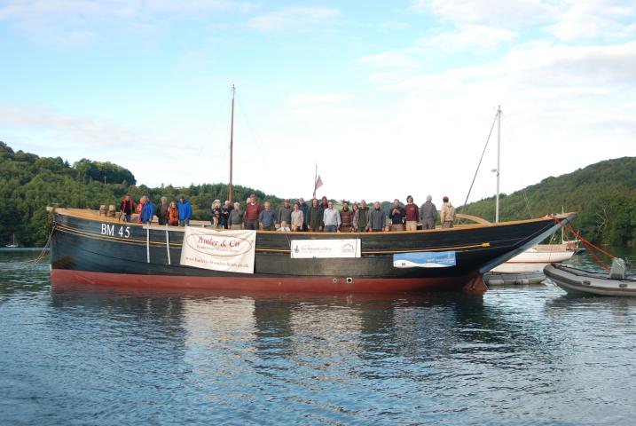 Pilgrim -  relaunched on 30 Aug 2011 leaving dry dock and towed to a mooring at the mouth of Old Mill Creek on the river Dart (above Dartmouth).