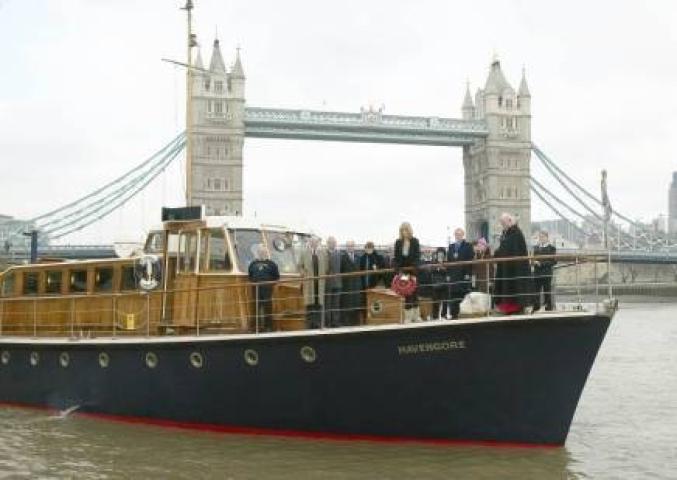 Havengore by Tower Bridge - starboard bow