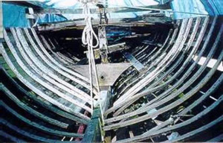 MARY GORDON - internal planking and frames looking aft.