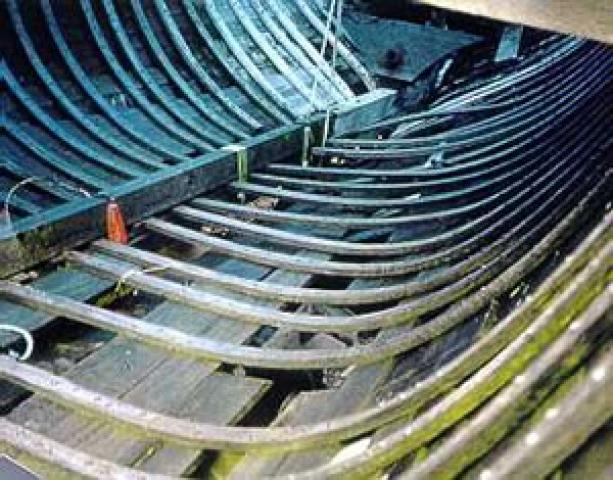 MARY GORDON - internal planking and frames looking aft.