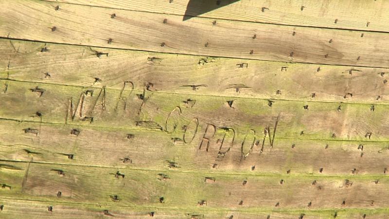 Mary Gordon - name etched in planking