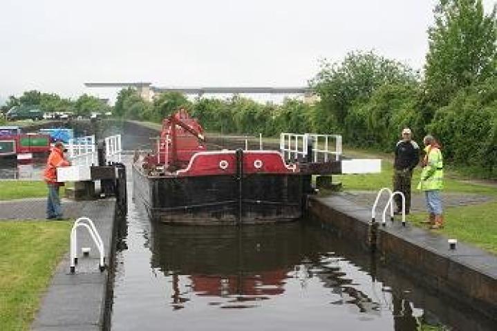 Enterprise coming through a lock - bow view