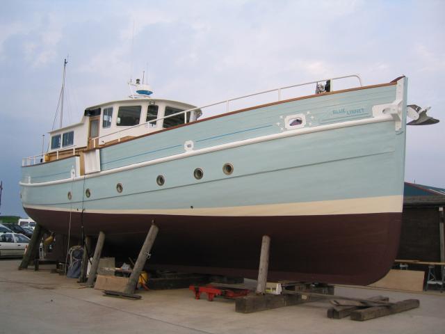 Blue Linnet out the water - starboard side