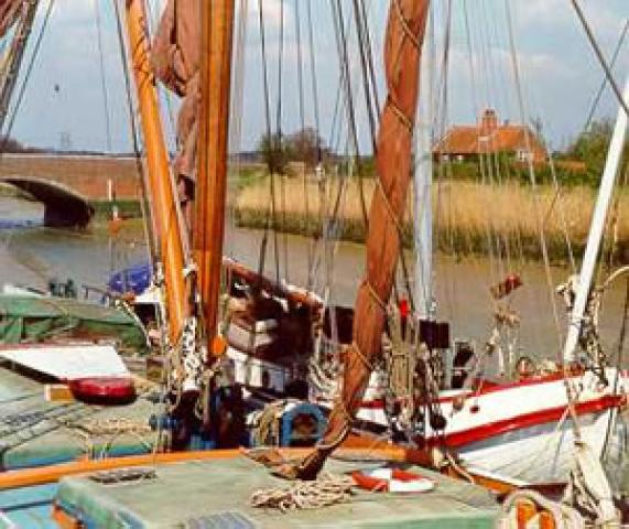 Ethel Ada - and dutch barge at Snape Maltings. Main mast and some of main deck.