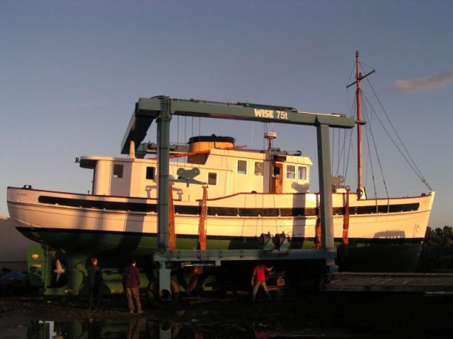 St Just being lowered in the water