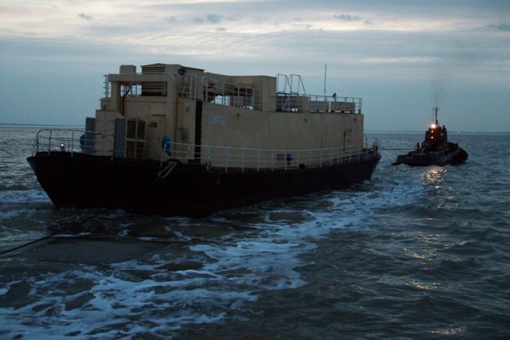 LBK6 on tow, stern quarter, starboard side