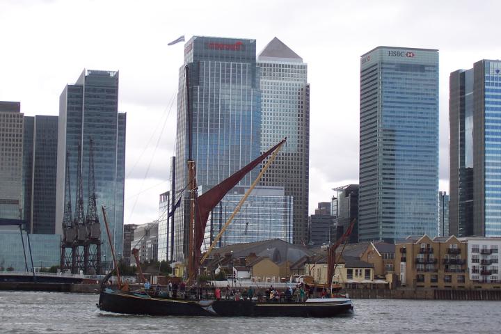 May passing Canary Wharf, port side view