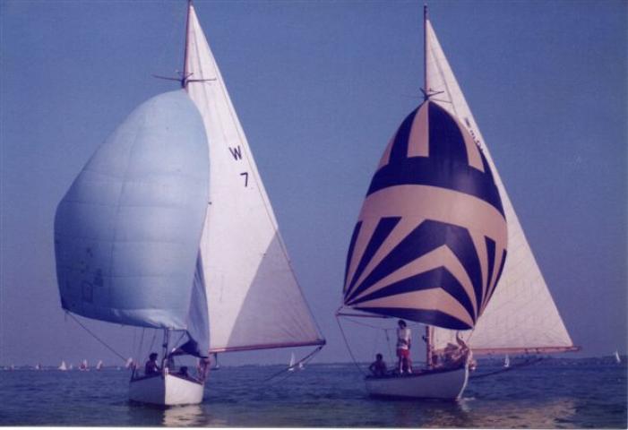 Dilkusha - racing in Osea Regatta 1985, River Blackwater in Essex, alongside 'Vivacious'