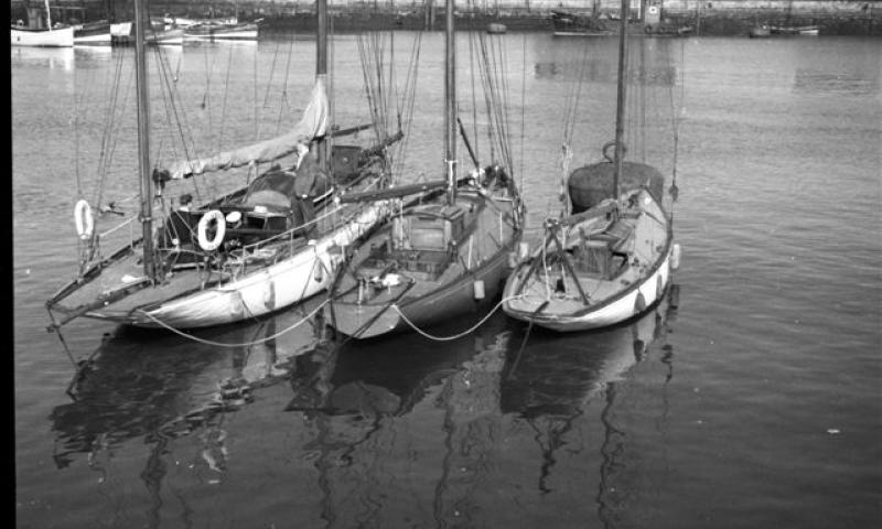 Dilkusha - early 1950s Sunderland North Dock. Saunterer (lft tp right, ex Capt Oates of Antartix expedition), English Lass (Laurent Giles Channel Class yacht) and Dilkusha.